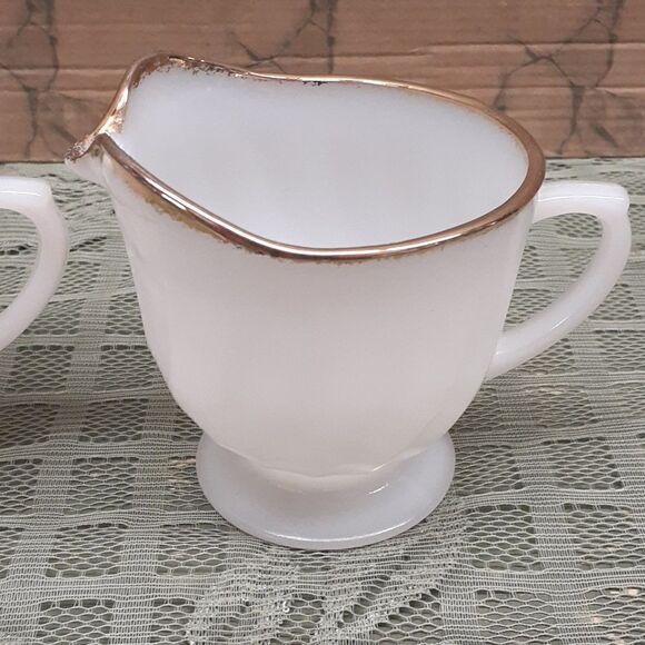 Anchor Hocking Vintage Fire King Suburbia Swirl  Cream & Sugar Bowl gold trim - Picture 2 of 15